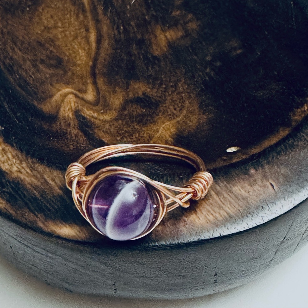 Genuine Chevron Amethyst copper Wire Ring size 8